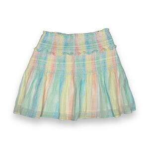 LoveShackFancy Camilla Rainbow Striped Mini Skirt P XS Ruffle Smocked Coquette